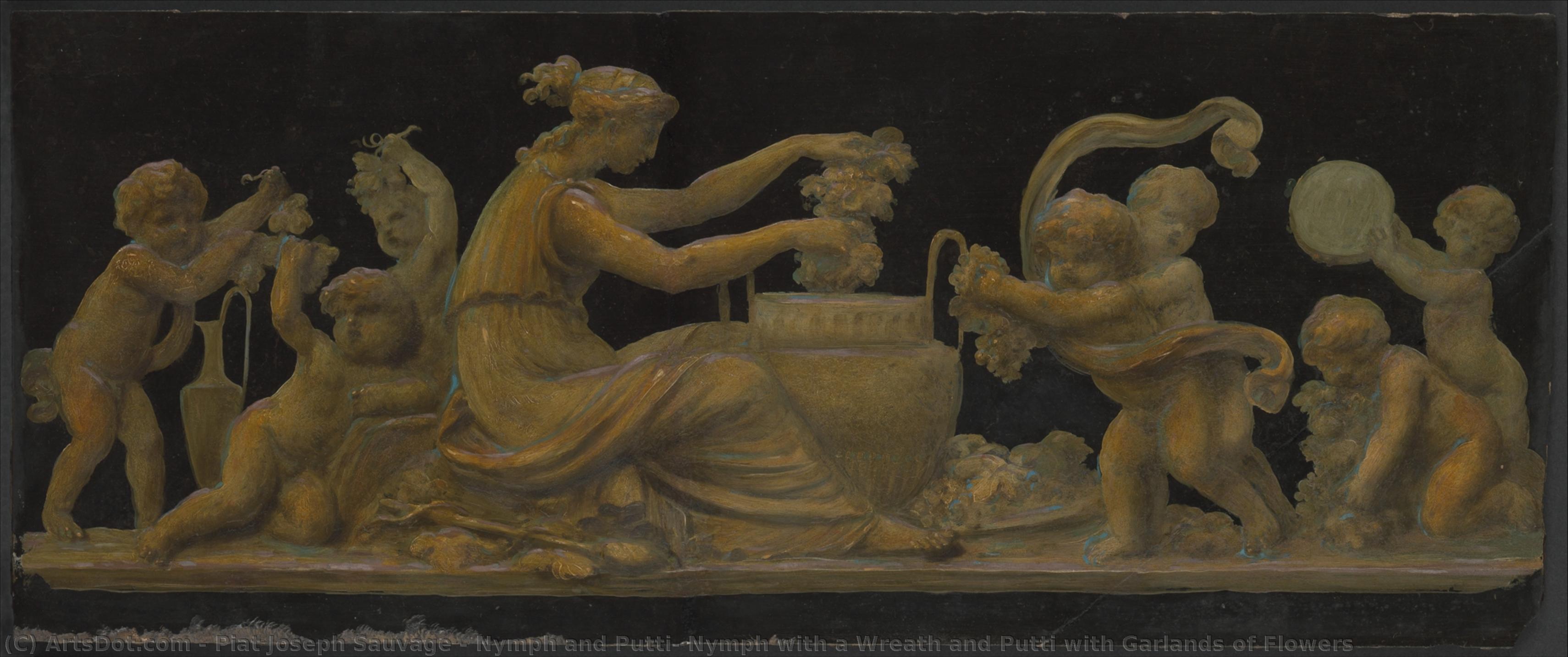 Nymph And Putti; Nymph With A Wreath And Putti With Garlands Of Flowers — Piat Joseph Sauvage