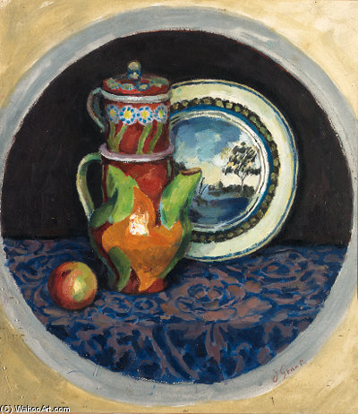 Still Life With Coffee Pot, Apple And Plate — Duncan Grant