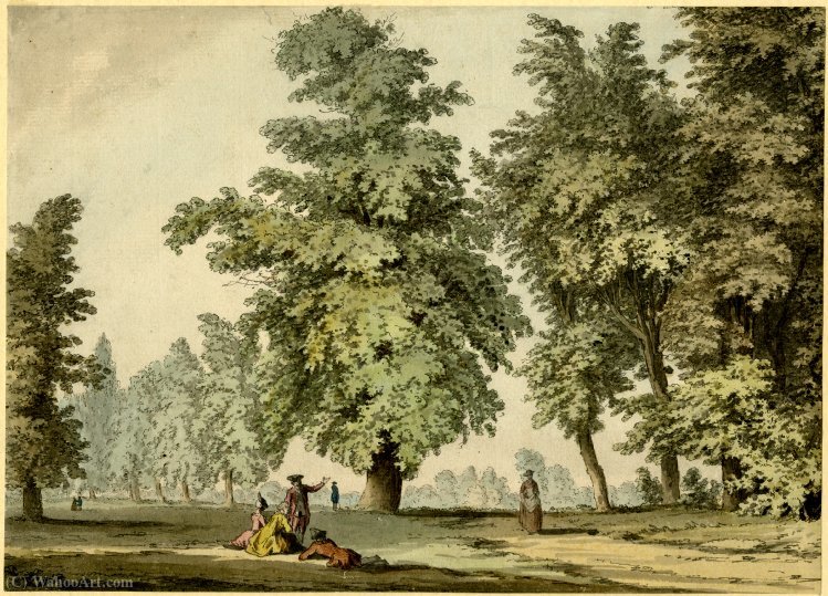A Park Scene, With A Group Of Two Ladies And A Man Seated On The Grass — Samuel Hieronymous Grimm