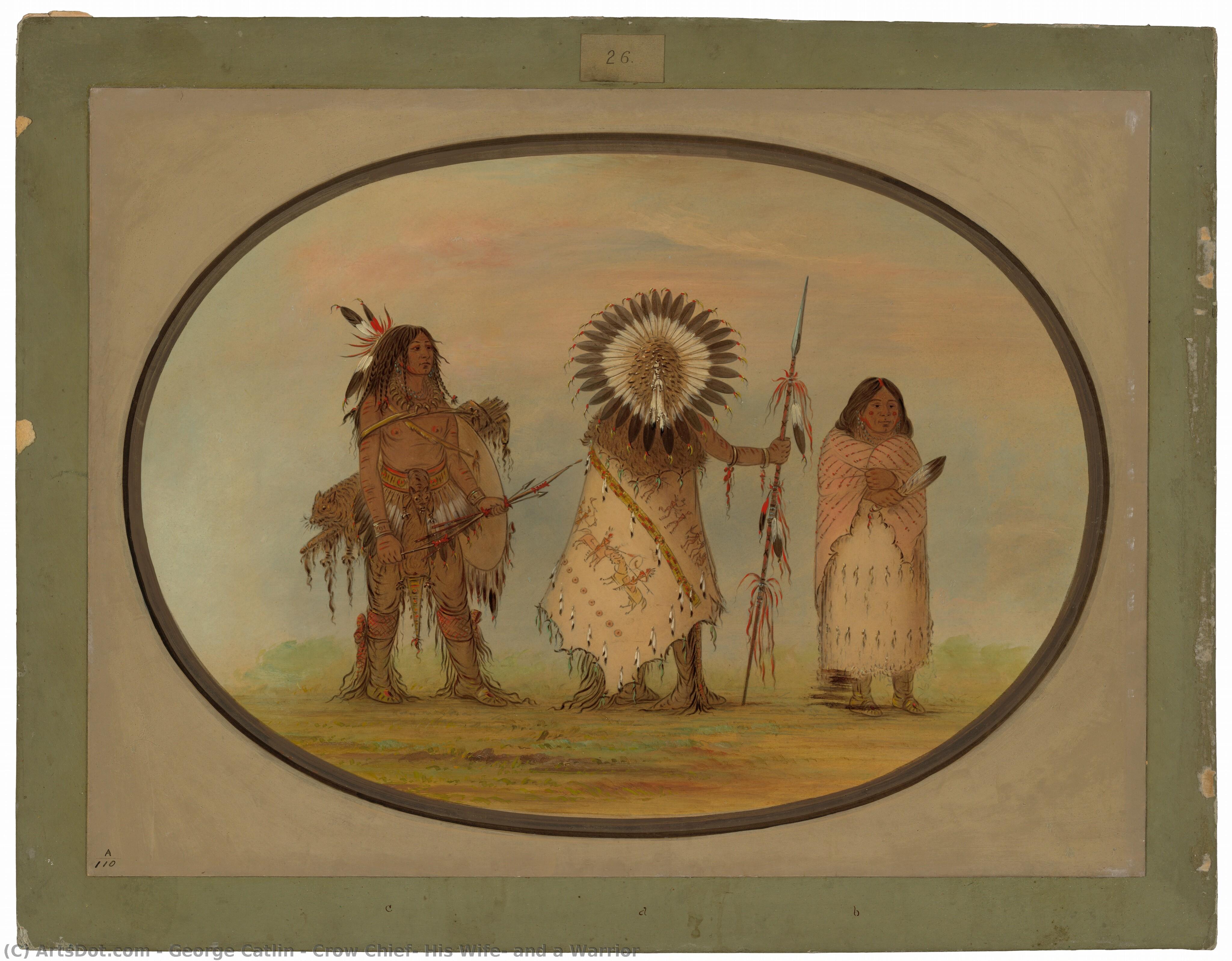 Crow Chief, His Wife, And A Warrior — George Catlin