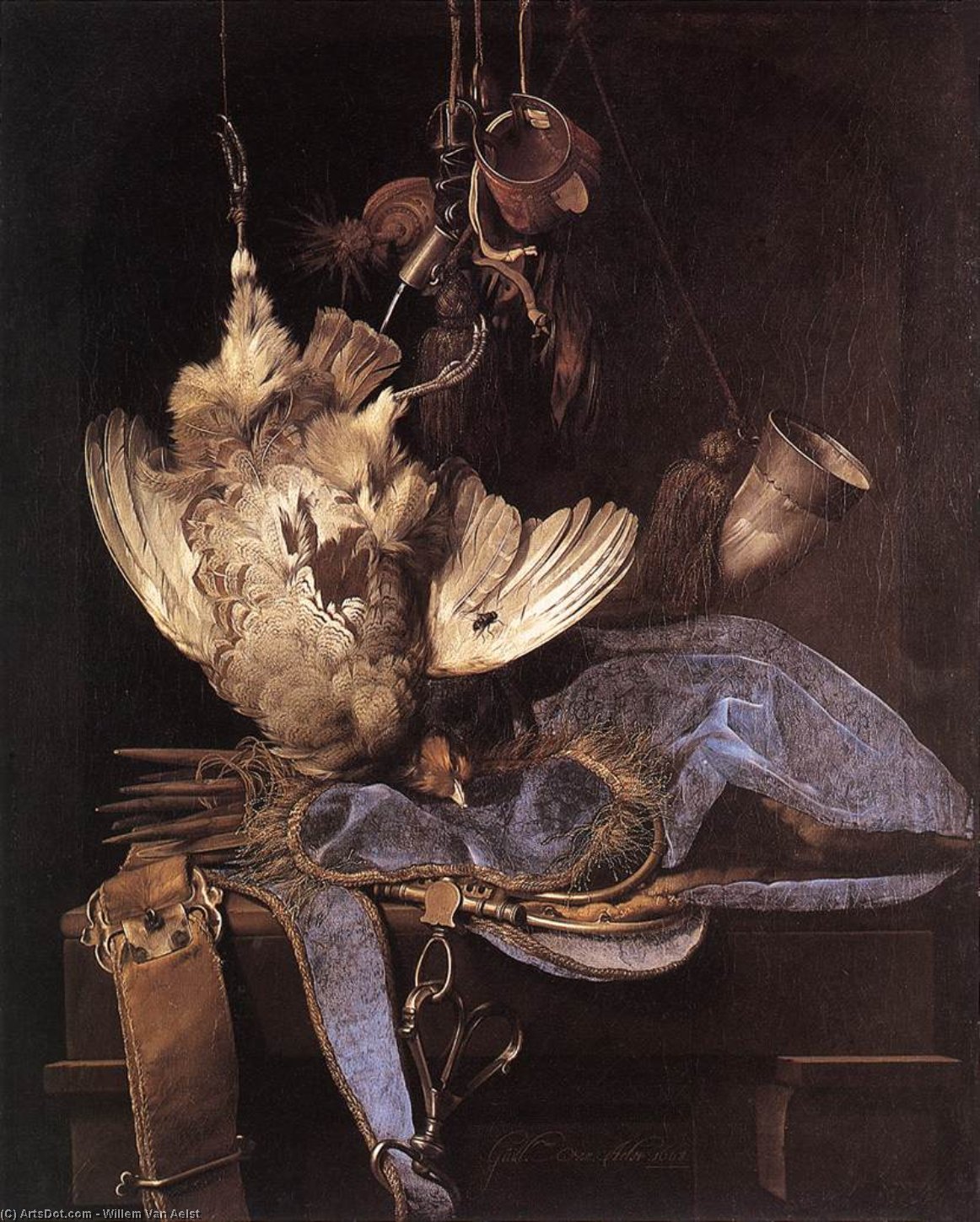 Still-life With Hunting Equipment And Dead Birds — Willem Van Aelst