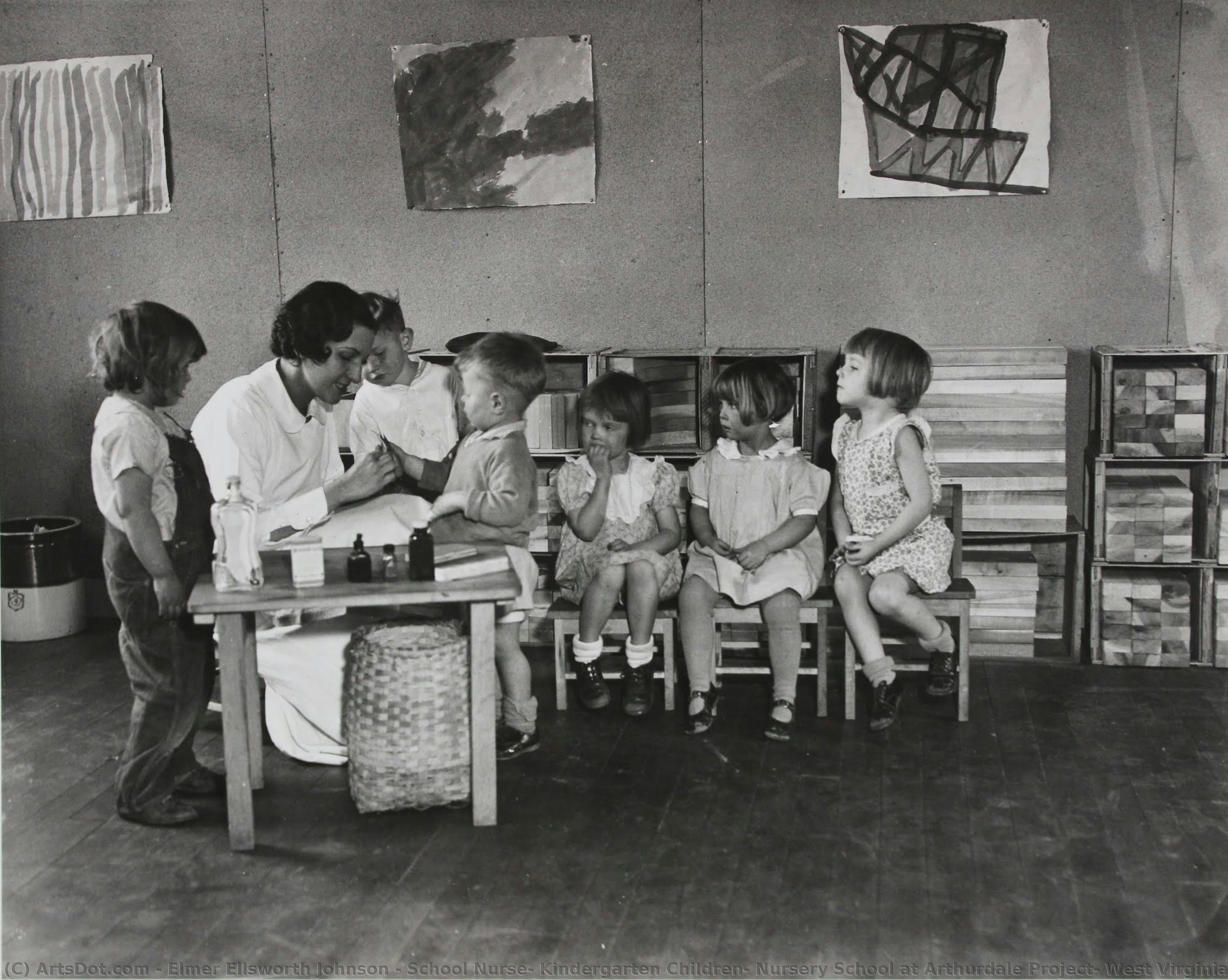 School Nurse, Kindergarten Children, Nursery School At Arthurdale Project, West Virginia — Elmer Ellsworth Johnson