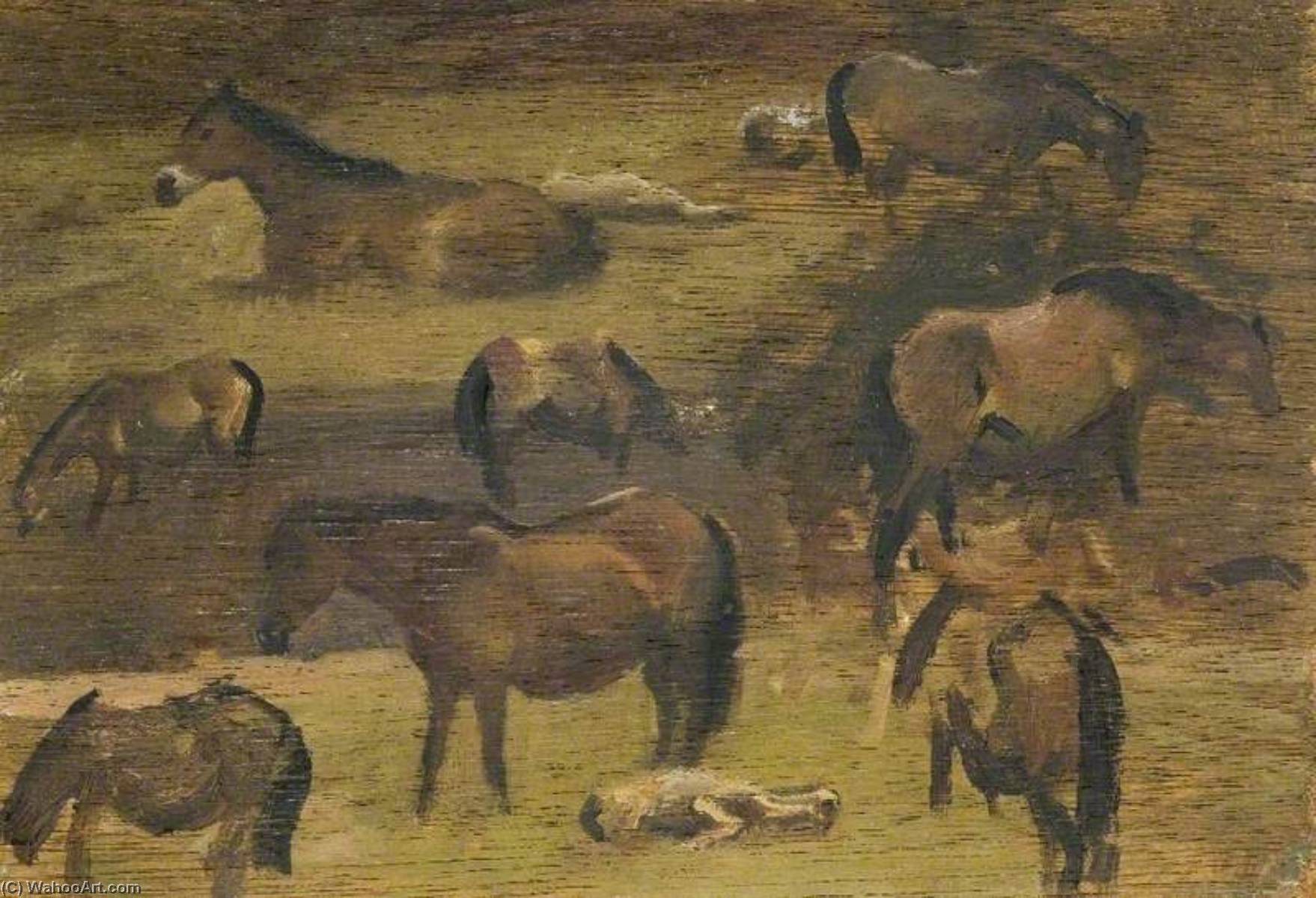 Studies Of Exmoor Ponies (verso) — Sir Alfred James Munnings