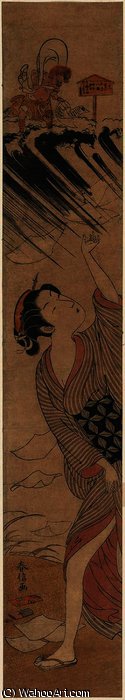 The Wind God Blowing Gusts At A Young Woman — Suzuki Harunobu