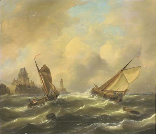 Sailing In A Stiff Breeze By A Coast - — Govert Van Emmerik