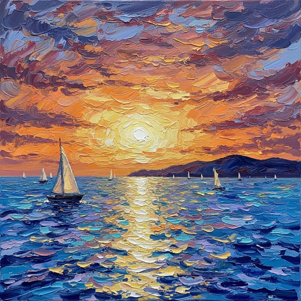 Solsticio Dorado Sobre Mareas De Cobalto: Una Visión Singular De Impasto De Luz Eterna — Christian Noiret