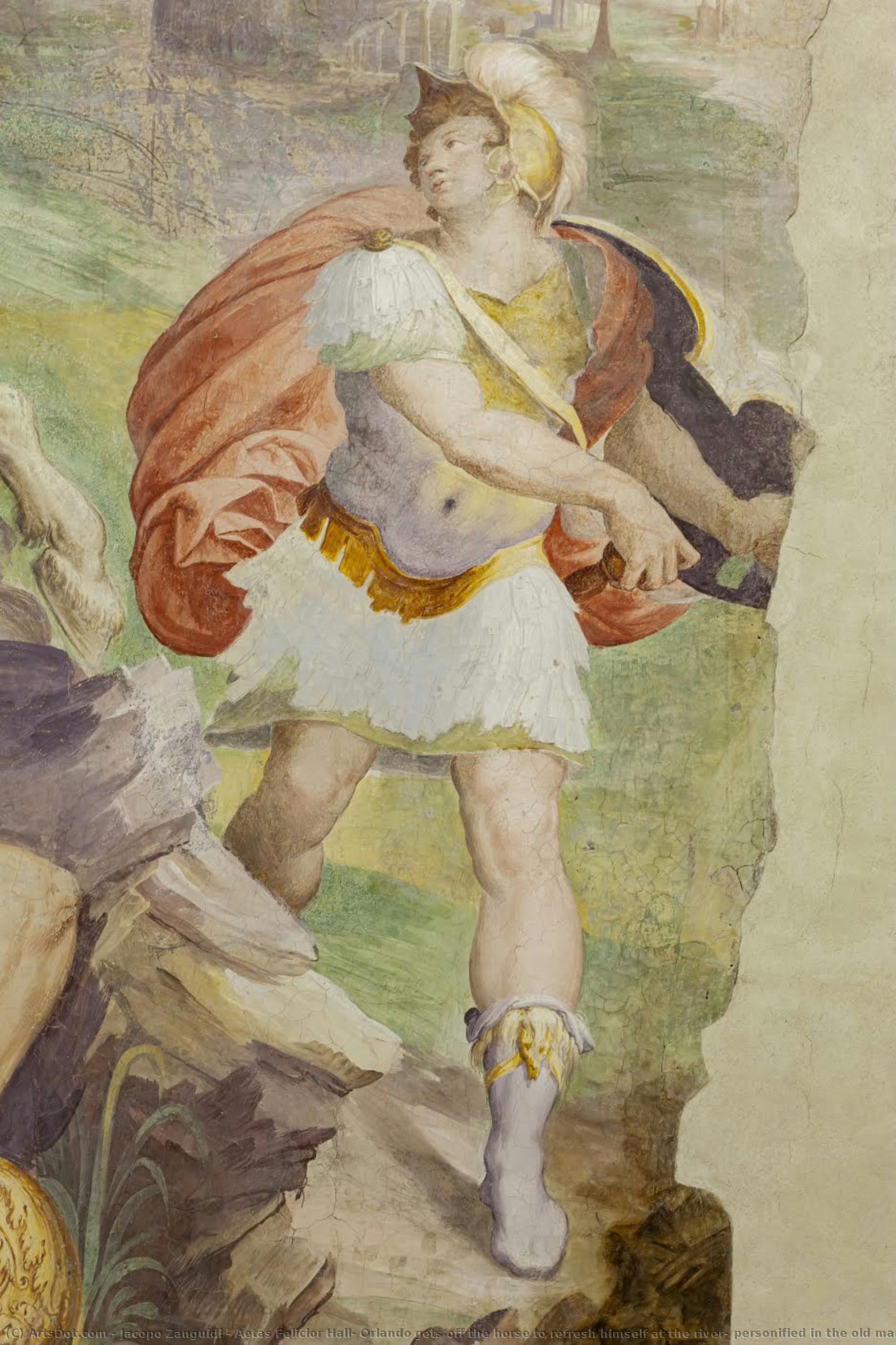 Aetas Felicior Hall: Orlando Gets Off The Horse To Refresh Himself At The River, Personified In The Old Man — Jacopo Zanguidi