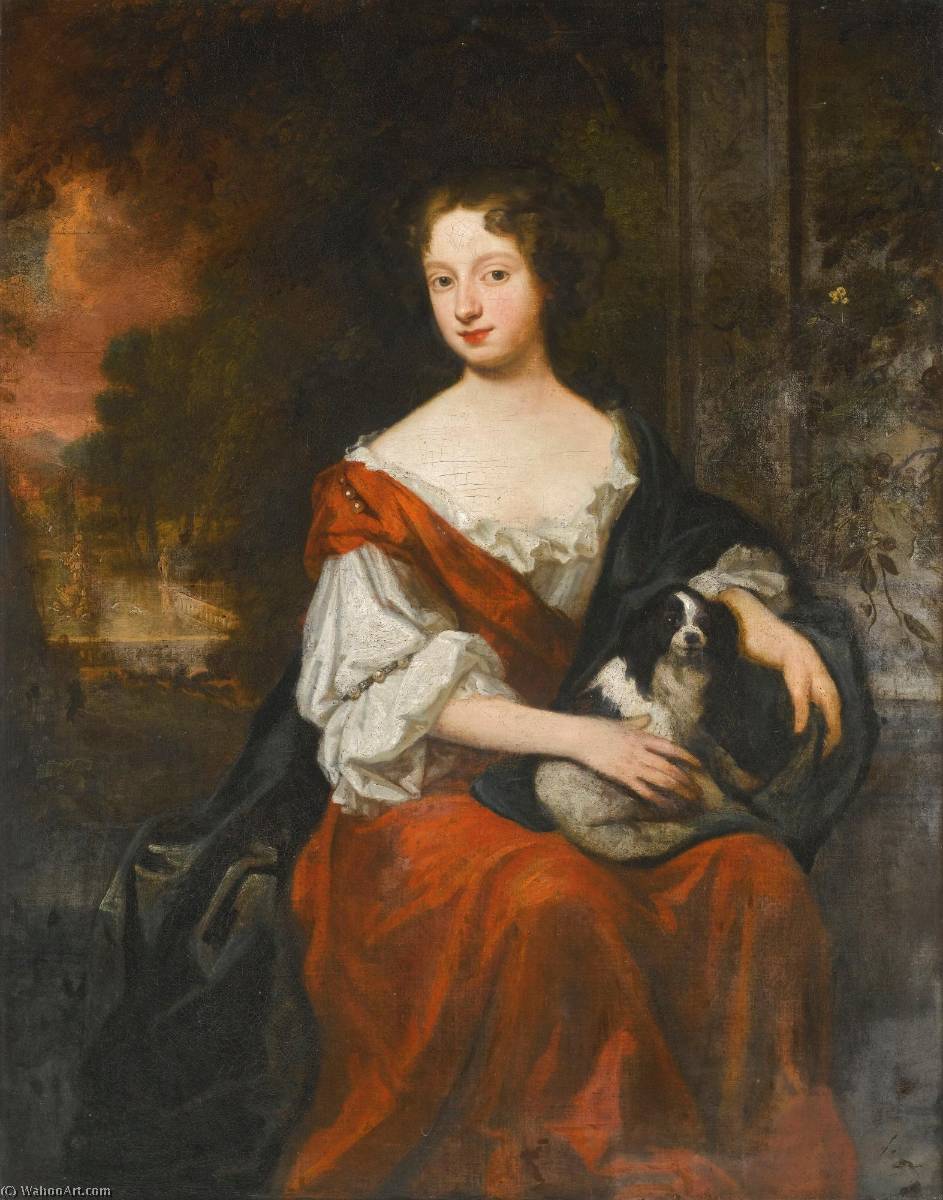 Portrait Of A Lady, Holding A Dog, Said To Be Lady Henrietta Wentworth (1660 1686) — Bt Sir Godfrey Kneller