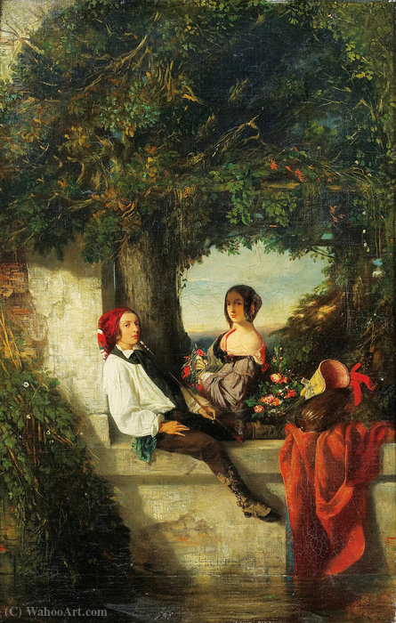 Young Couple Under A Tree — Celestin Francois Nanteuil