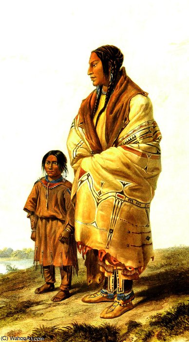 Mujer Dacota Y Niña Assiniboin — Karl Bodmer