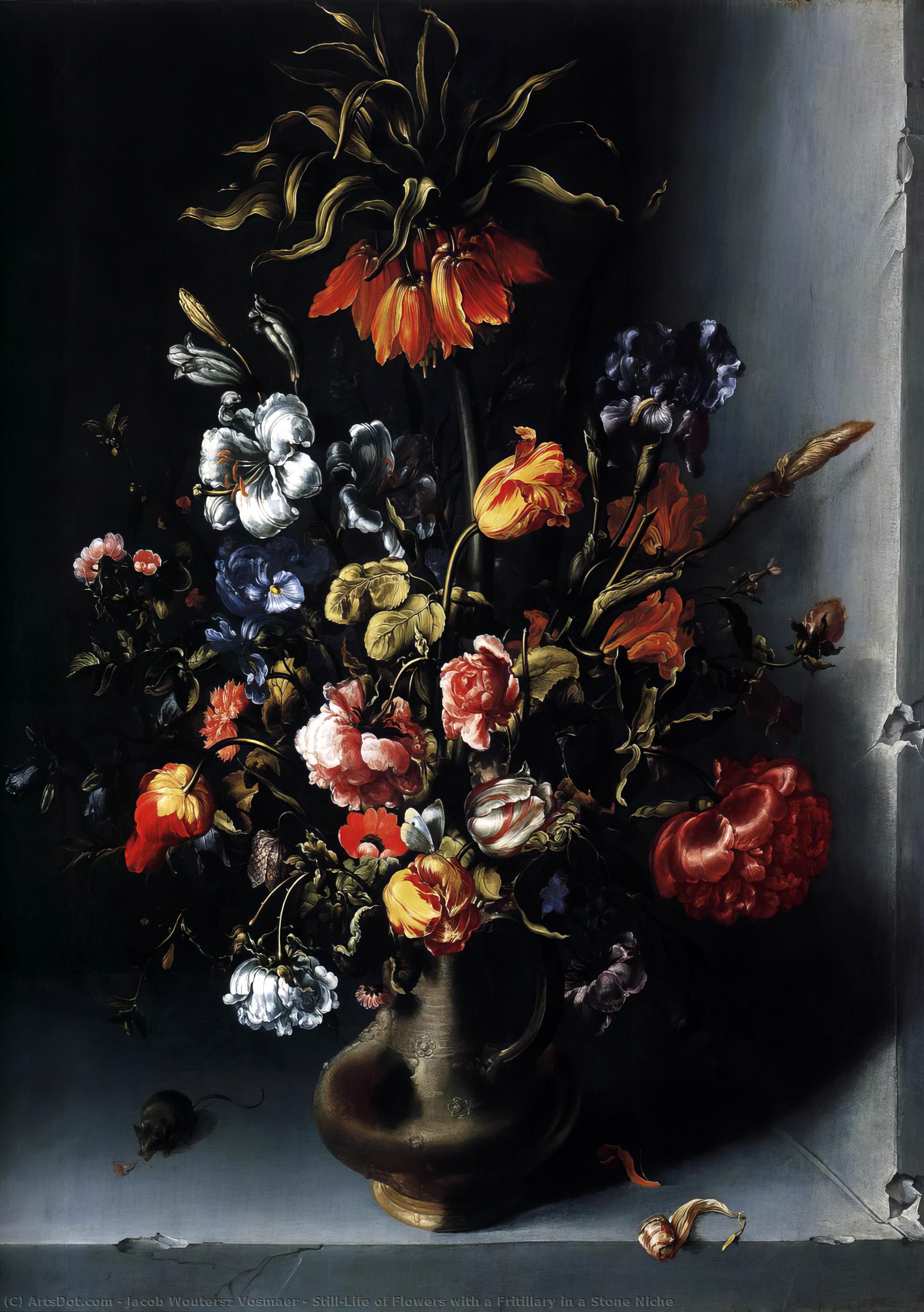 Still-life Of Flowers With A Fritillary In A Stone Niche — Jacob Woutersz Vosmaer