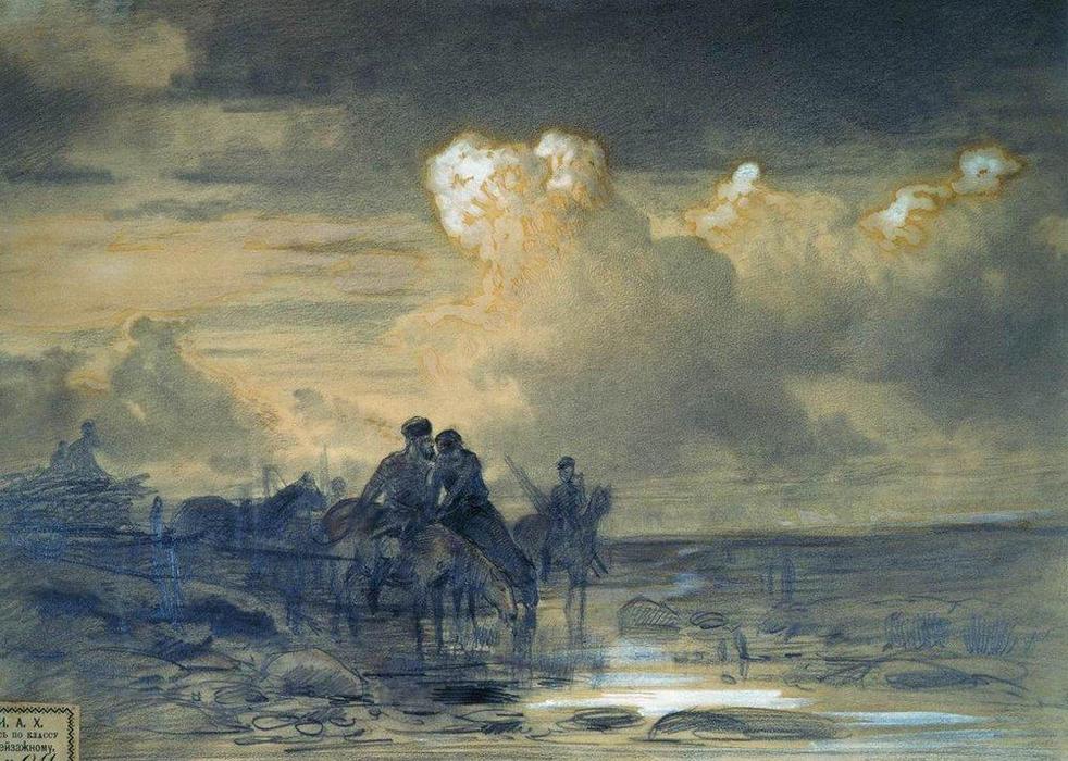Horses At The Watering — Fyodor Alexandrovich Vasilyev