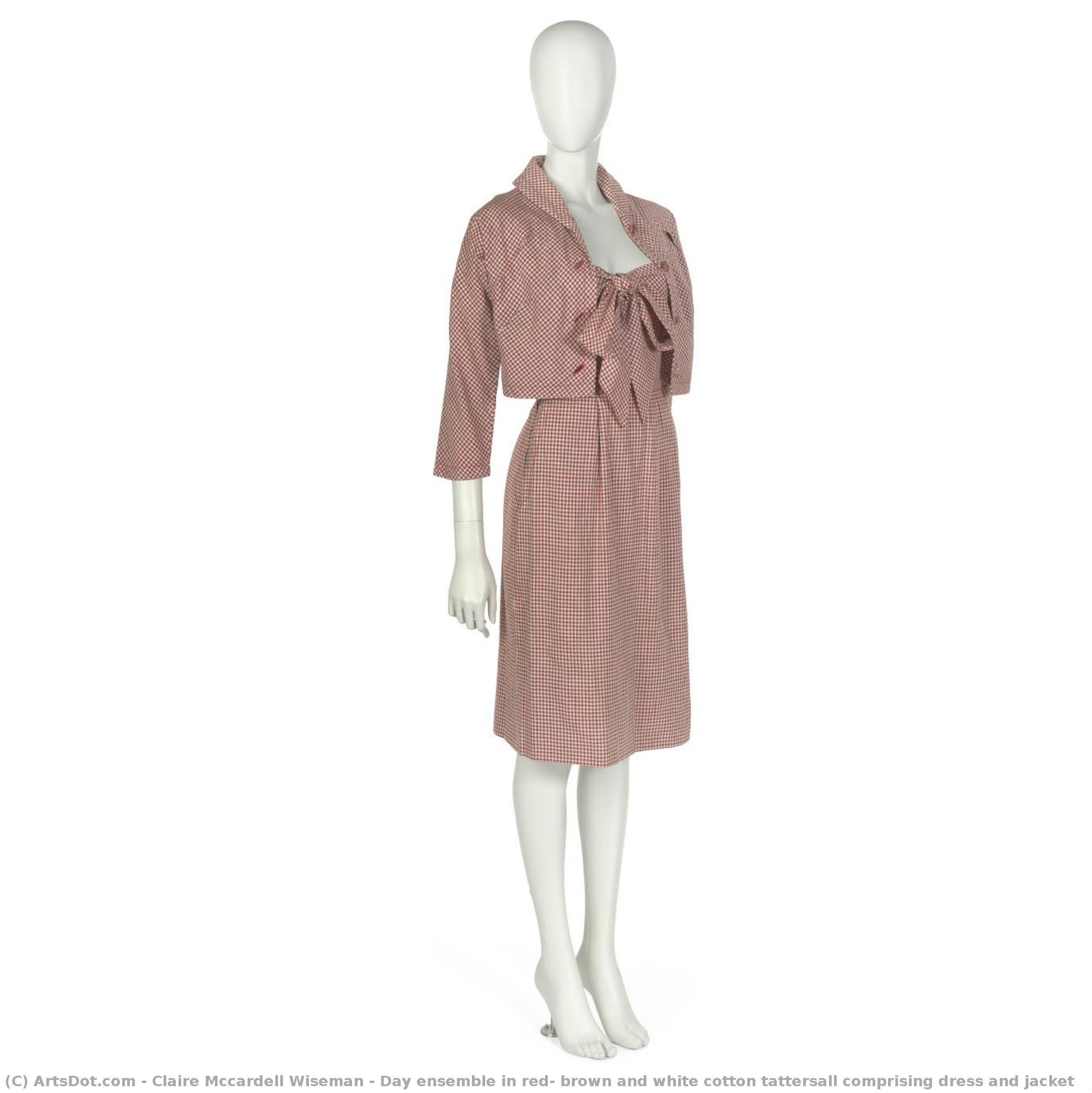 Day Ensemble In Red, Brown And White Cotton Tattersall Comprising Dress And Jacket — Claire Mccardell Wiseman