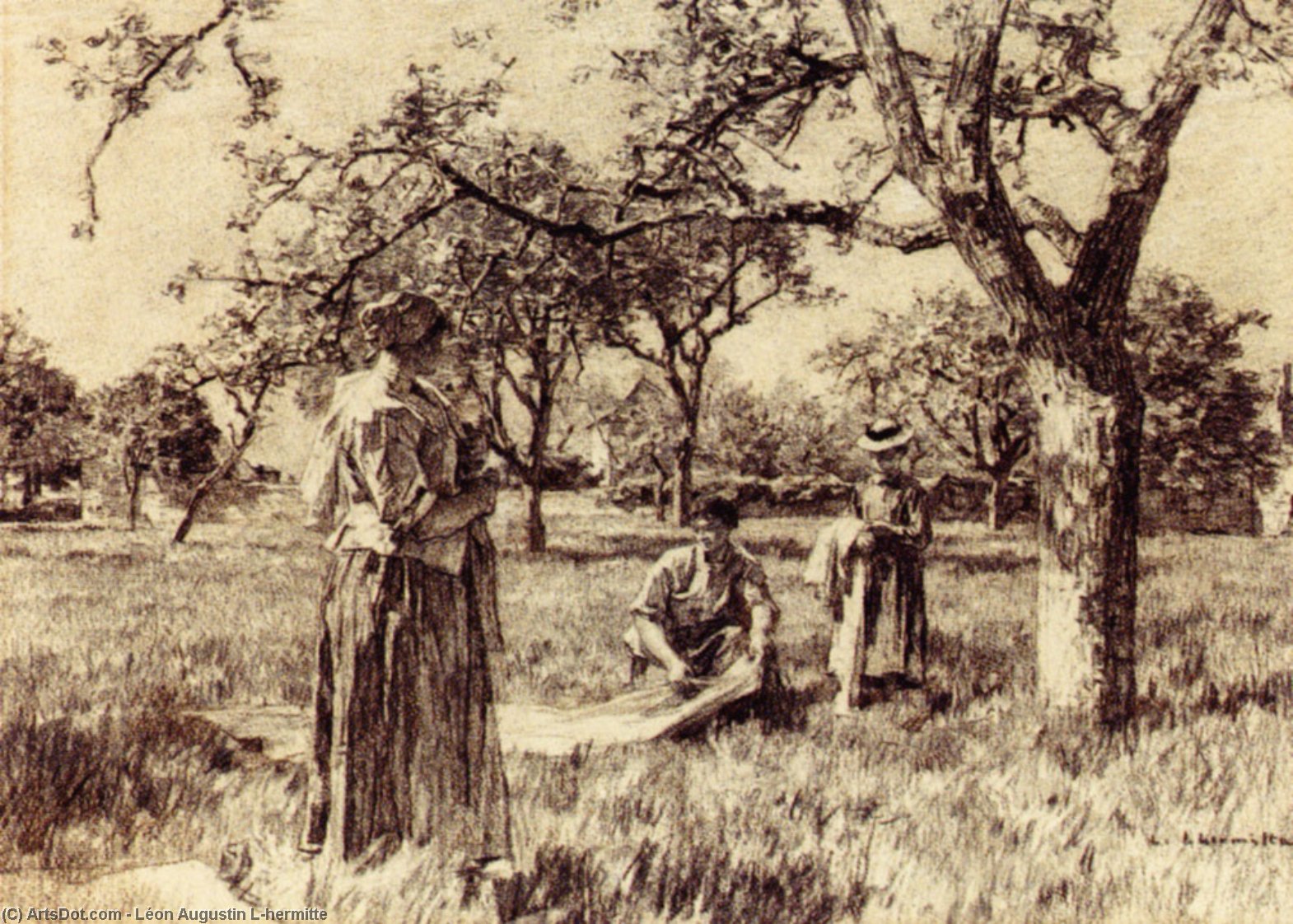 Washerwomen Setting The Linens Out To Dry — Léon Augustin L'hermitte