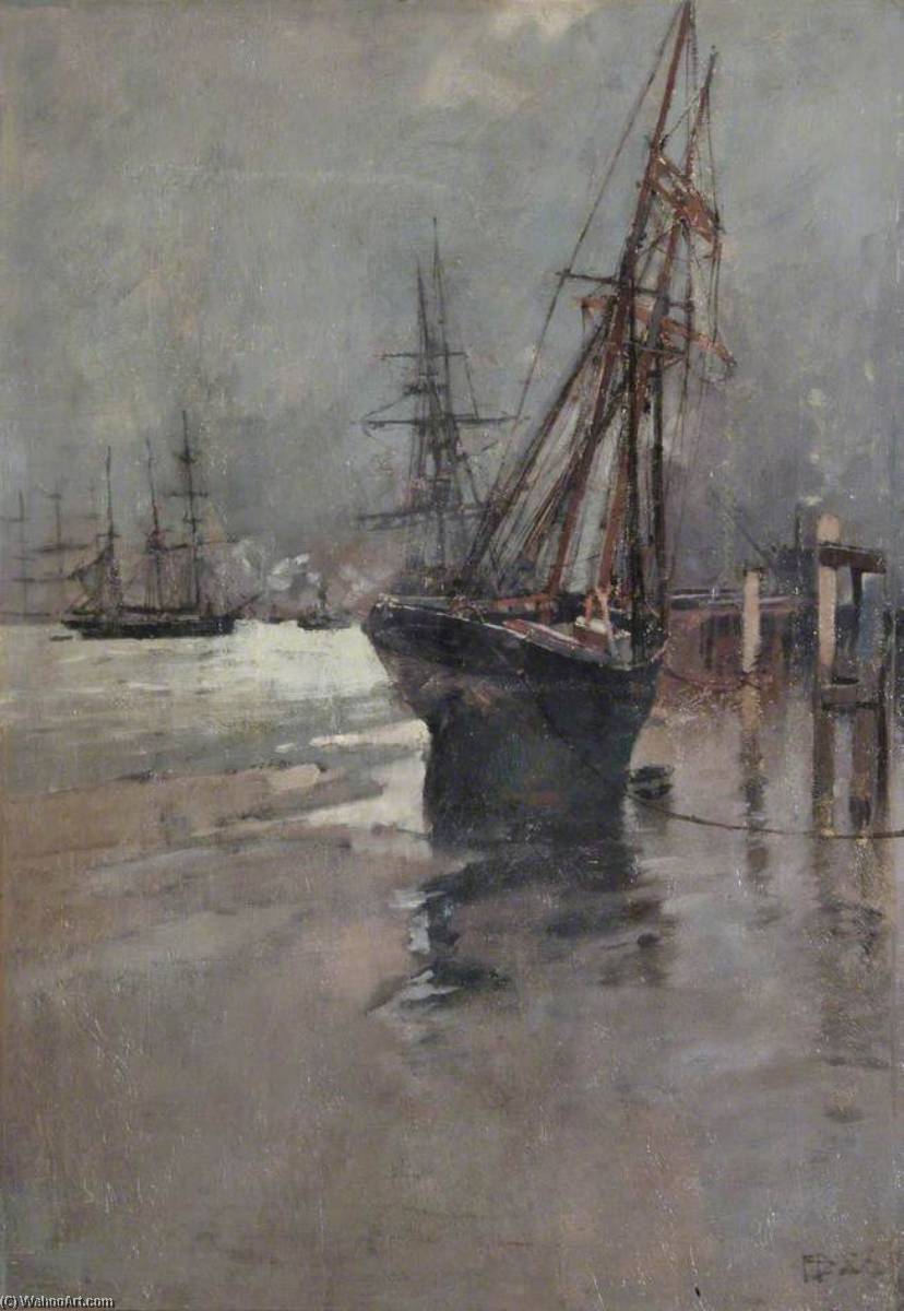 A Ship Beached At Low Tide — Frank Brangwyn