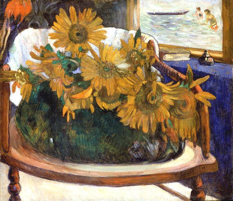 Naturaleza Muerta Con Girasoles En Un Sillón — Eugène Henri Paul Gauguin