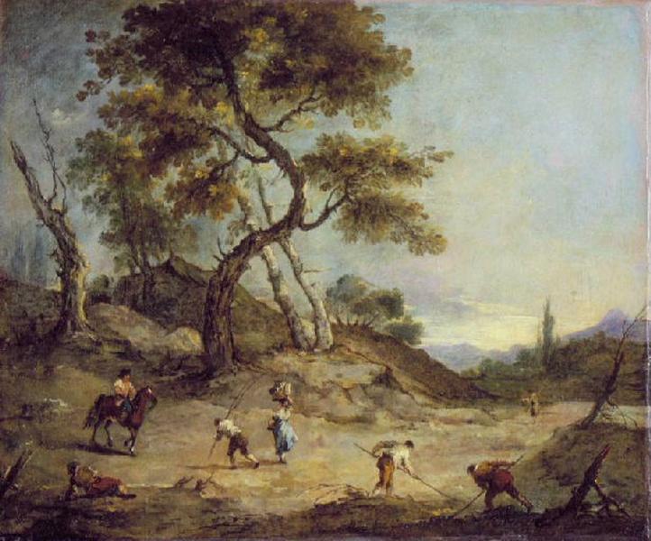Paysage Campagnard Avec Des Personnages Occupés À Des Travaux Agricoles — Francesco Lazzaro Guardi