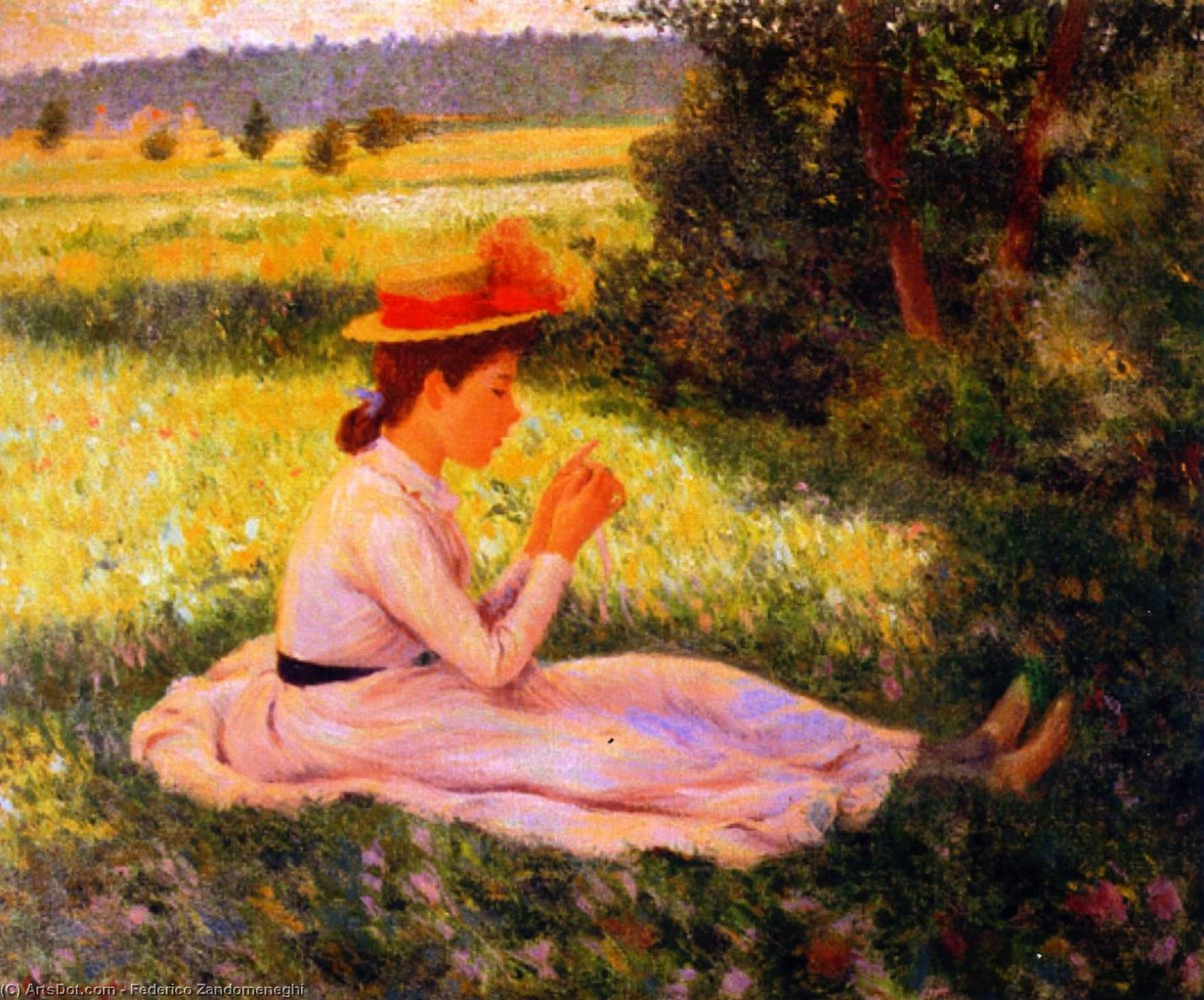 Repose In The Meadow (also Known As Girl In A Field) — Federico Zandomeneghi