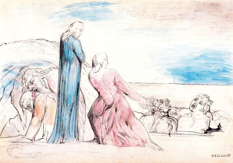 Dante Coge A Bocca Degli Abbati Por El Cabello — William Blake