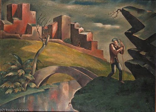 A Traveller In A Landscape Near A Bridge — Eugene Zak