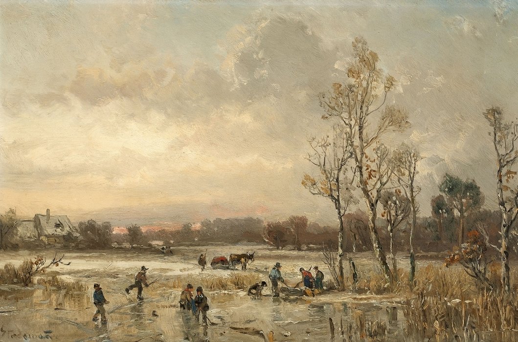 Abendliche Winterlandschaft Mit Bauern — Adolf Stademann