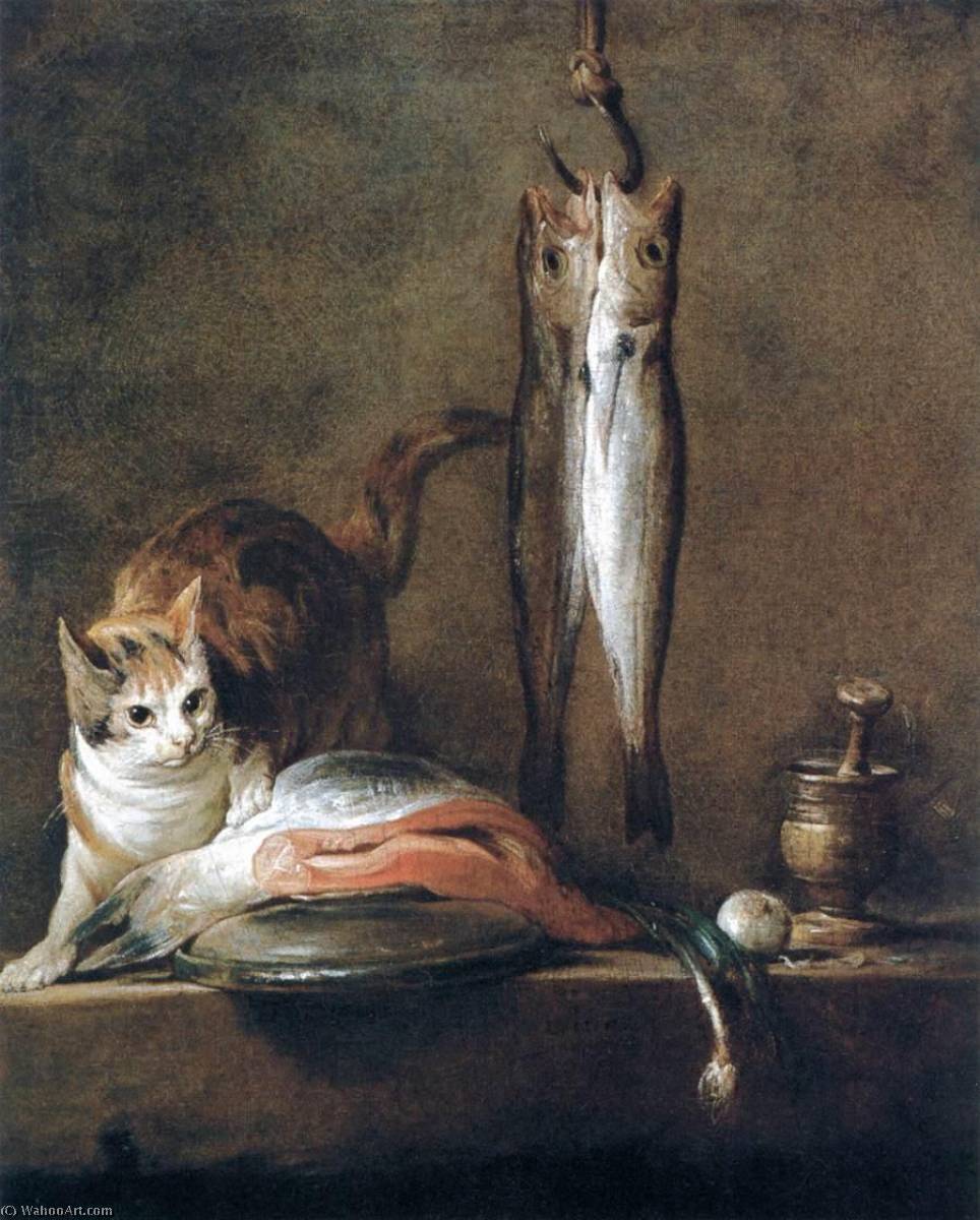 Still Life With Cat And Fish — Jean-baptiste-siméon Chardin