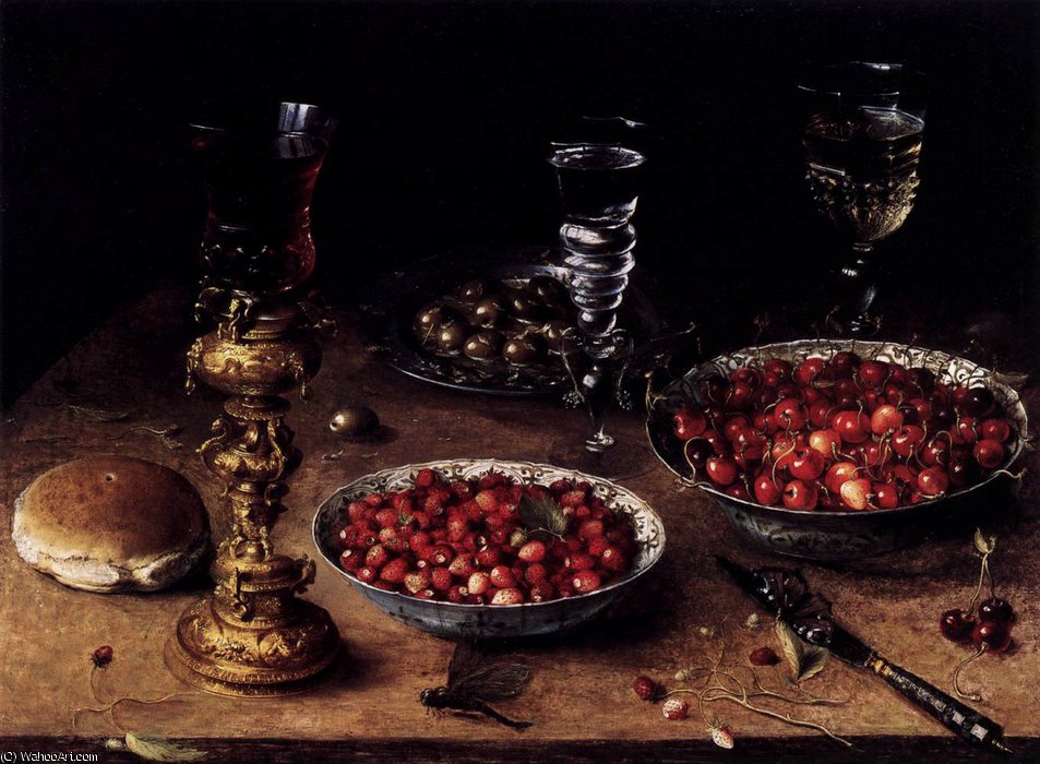 Life With Cherries And Strawberries In China Bowls — Osias Beert The Elder