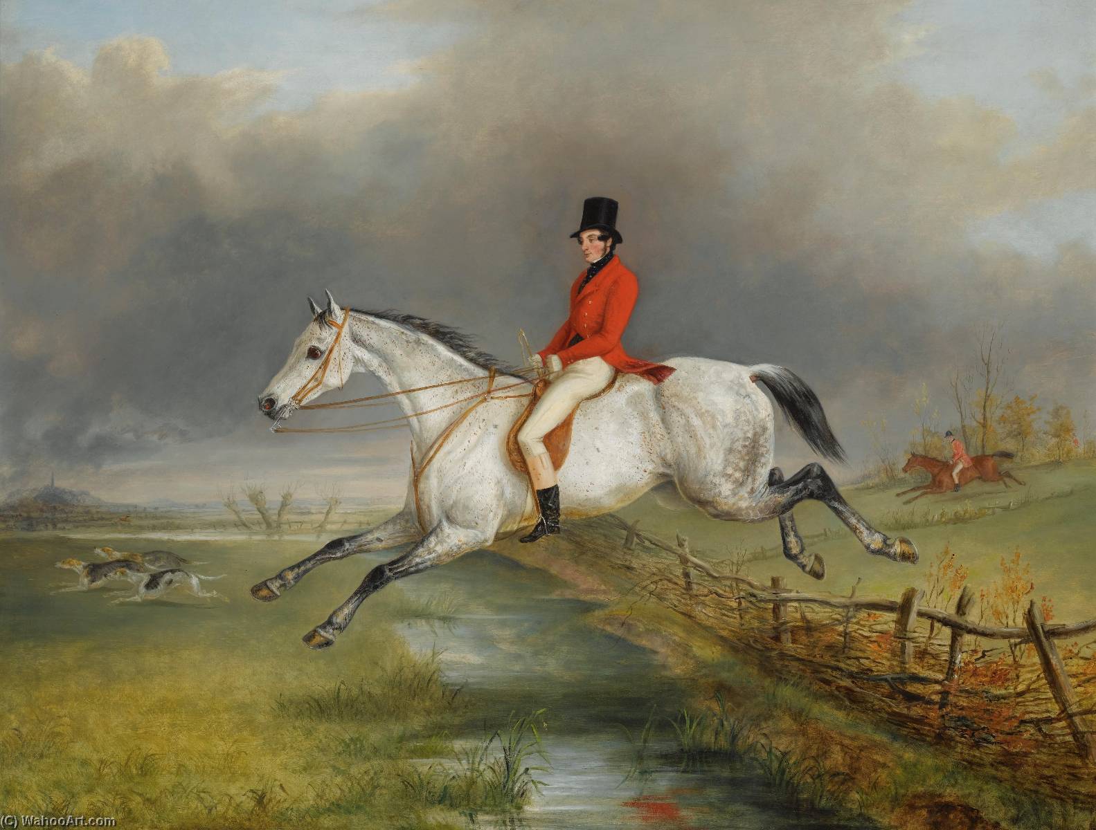 A Master Of The Royal Buckhounds Clearing A Fence On A Grey Hunter — George Henry Laporte
