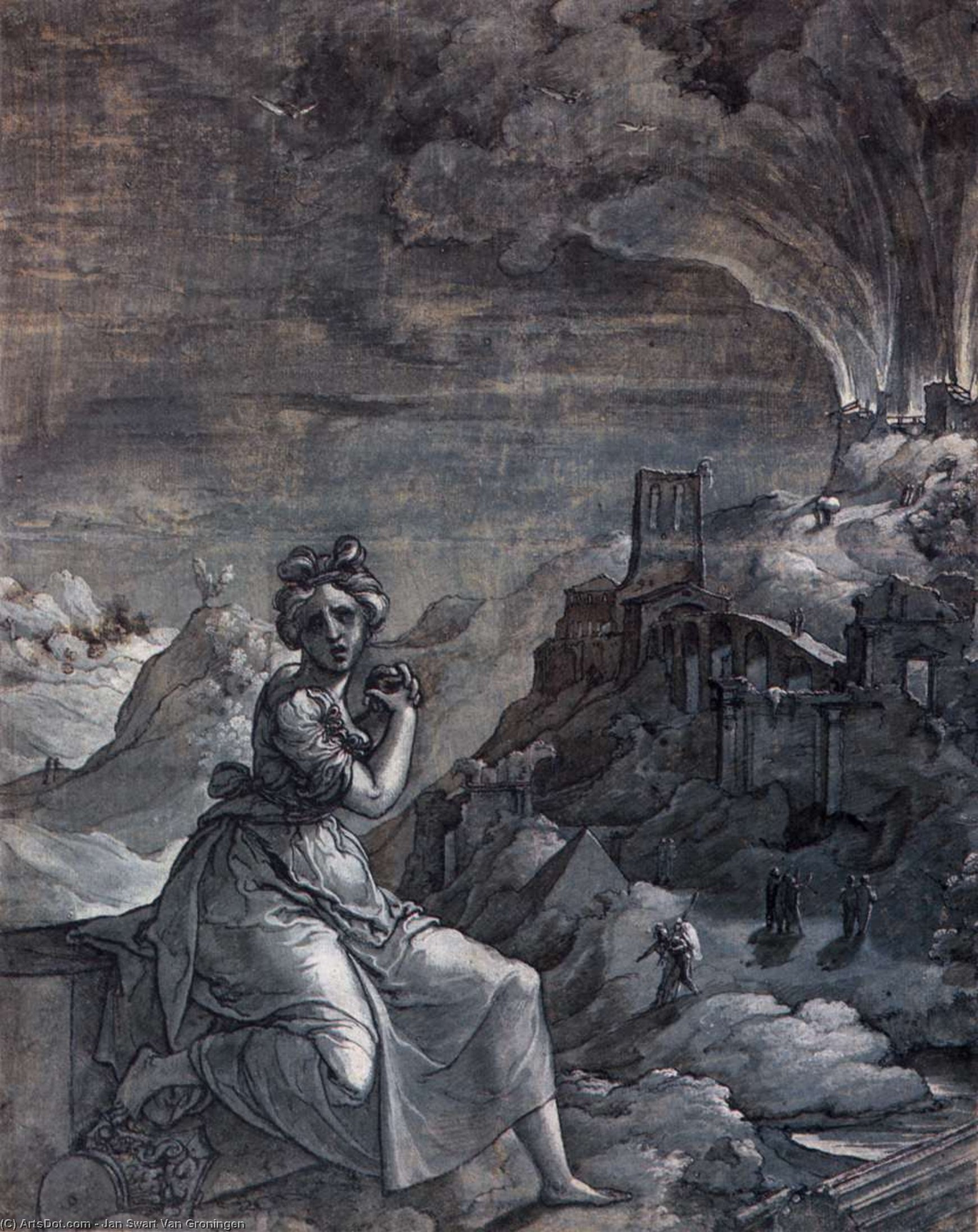 Woman Lamenting By A Burning City — Jan Swart Van Groningen