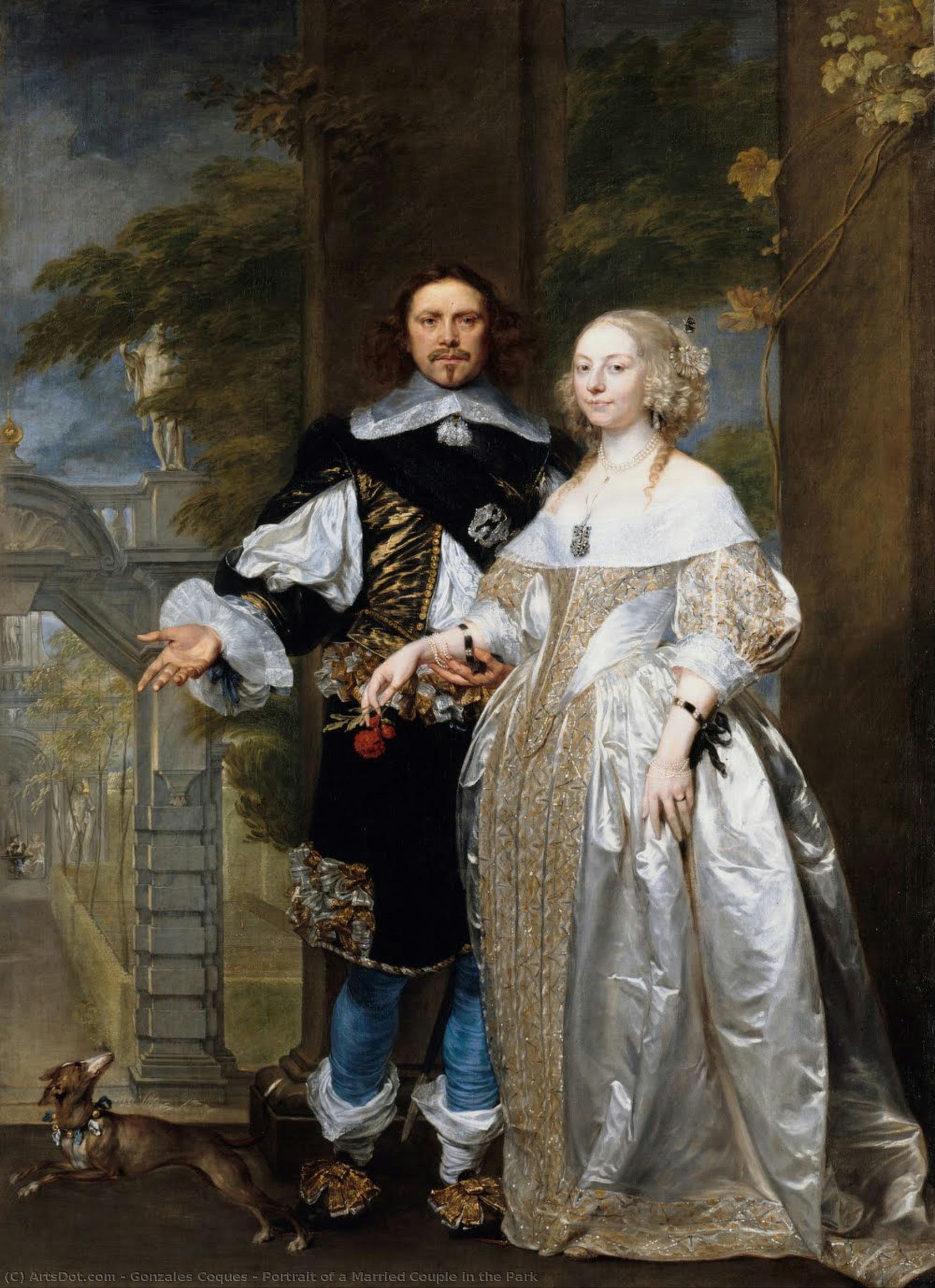 Portrait Of A Married Couple In The Park — Gonzales Coques