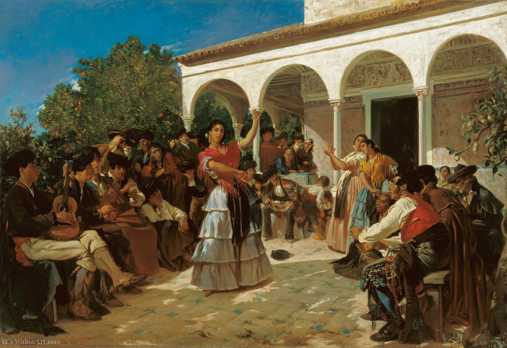 A Gypsy Dance In The Gardens Of The Alcázar, In Front Of Charles V Pavilion. — Alfred Dehodencq