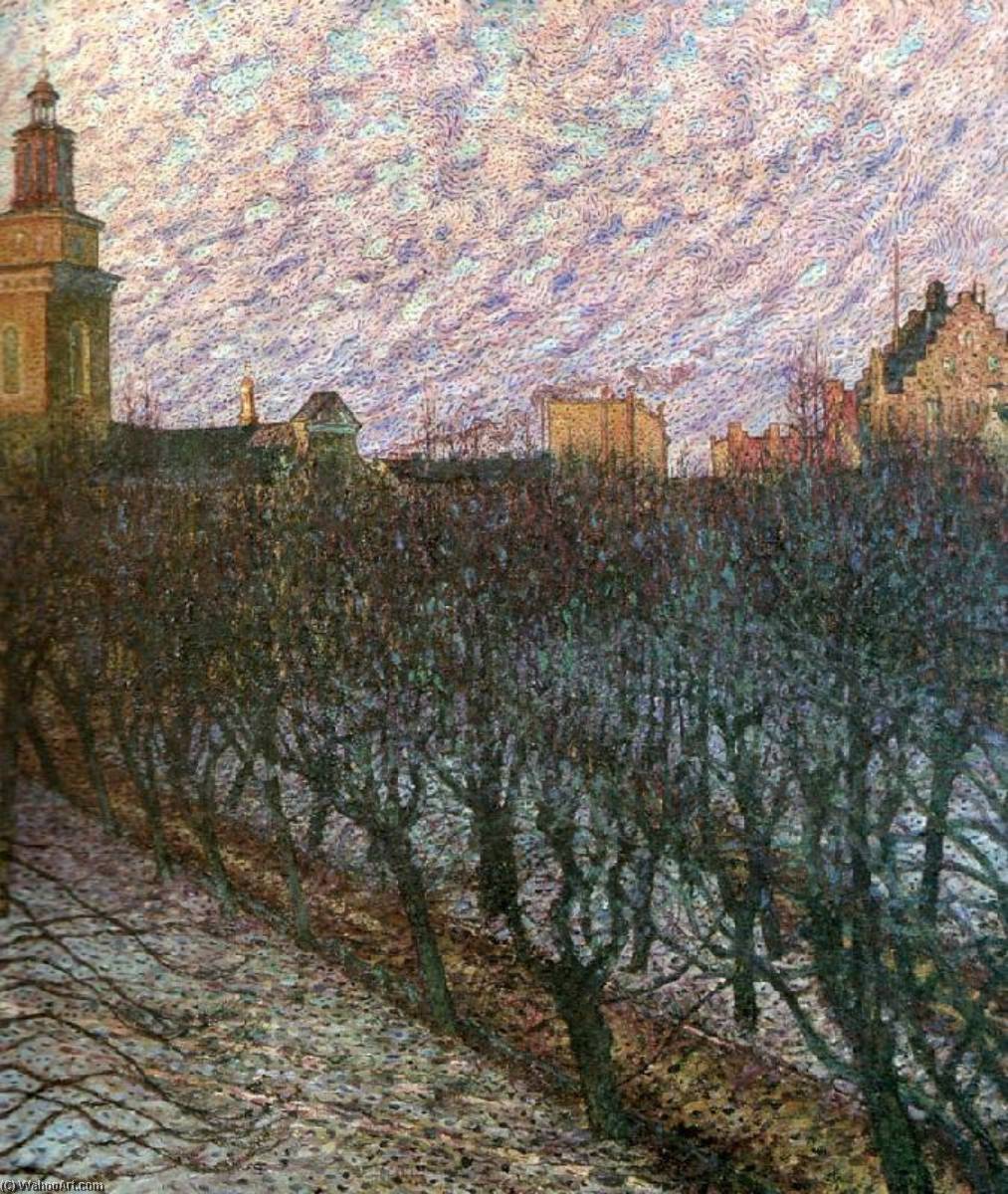 Evening Sun Over Maria Magdalena Church Stockholm — Nils Kreuger