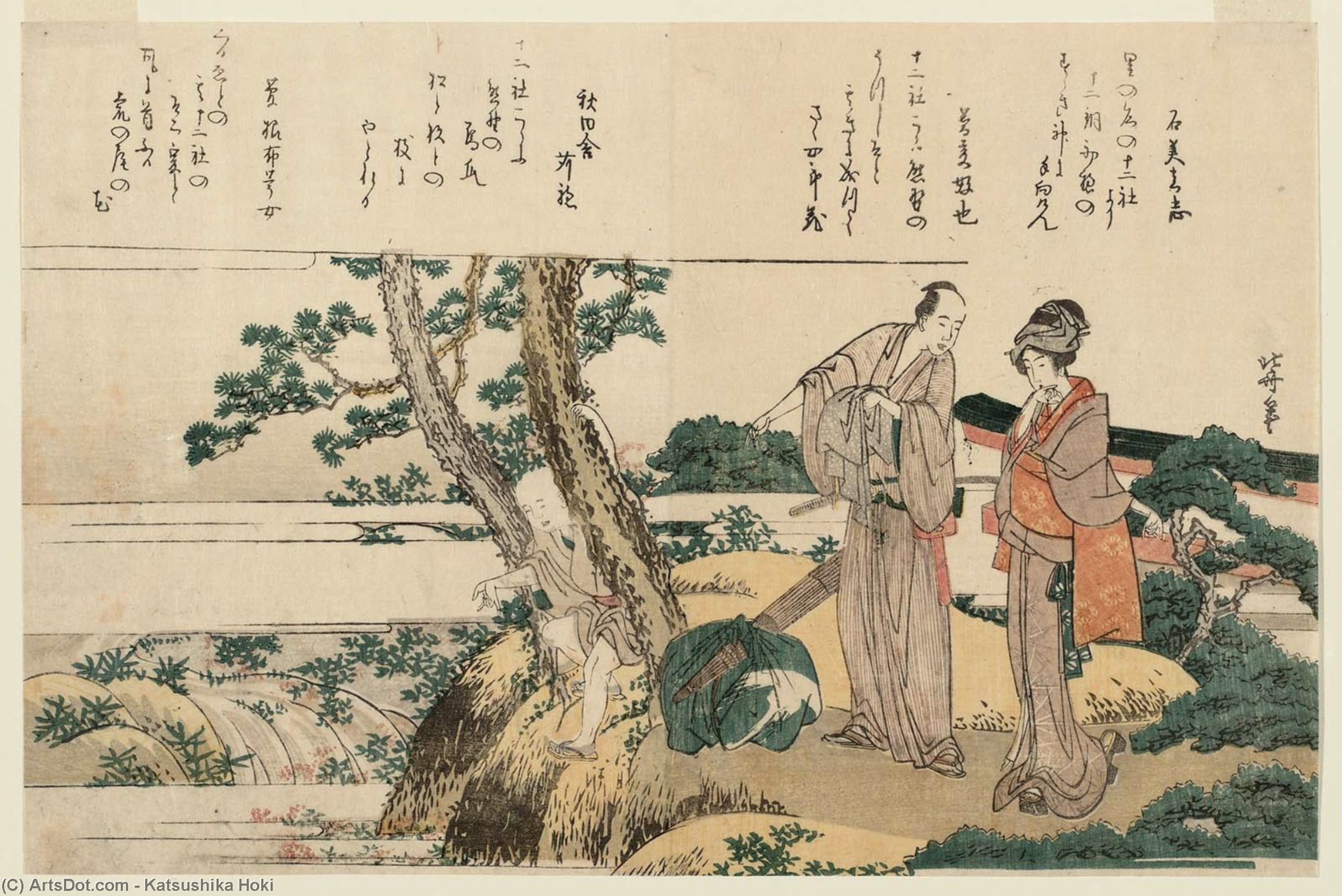 Viewing Hagi Flowers From A Hillock At The Junisha Shrine — Katsushika Hokusai