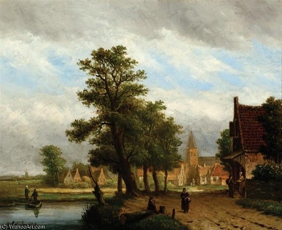 View Of A Village Near The Water — Oene Romkes De Jongh