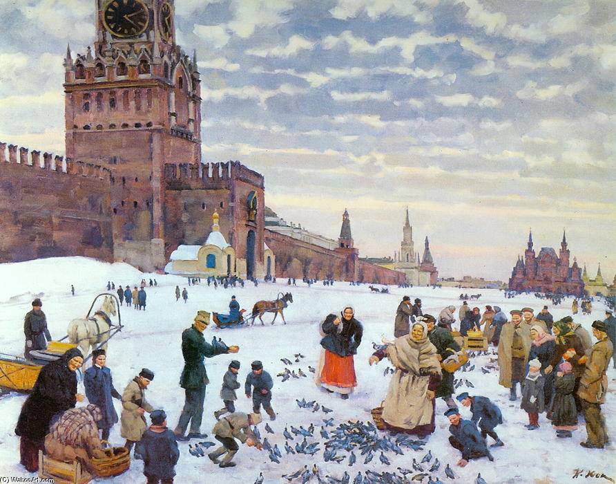 Feeding Pigeons In Red Square In The Years 1890-1900 — Konstantin Yuon