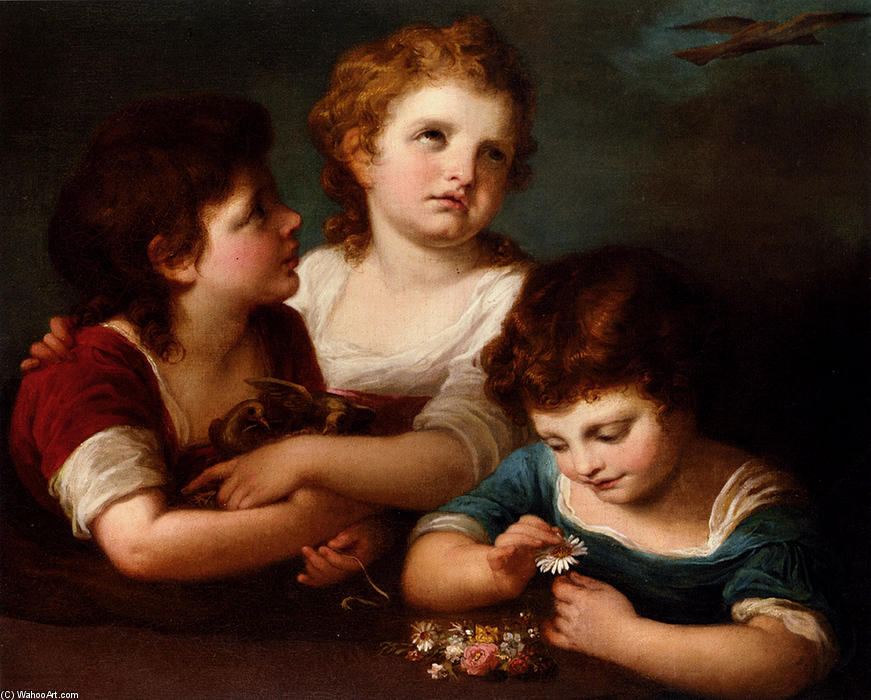Children With A Bird's Nest And Flowers — Angelica Kauffmann (maria Anna Angelika)