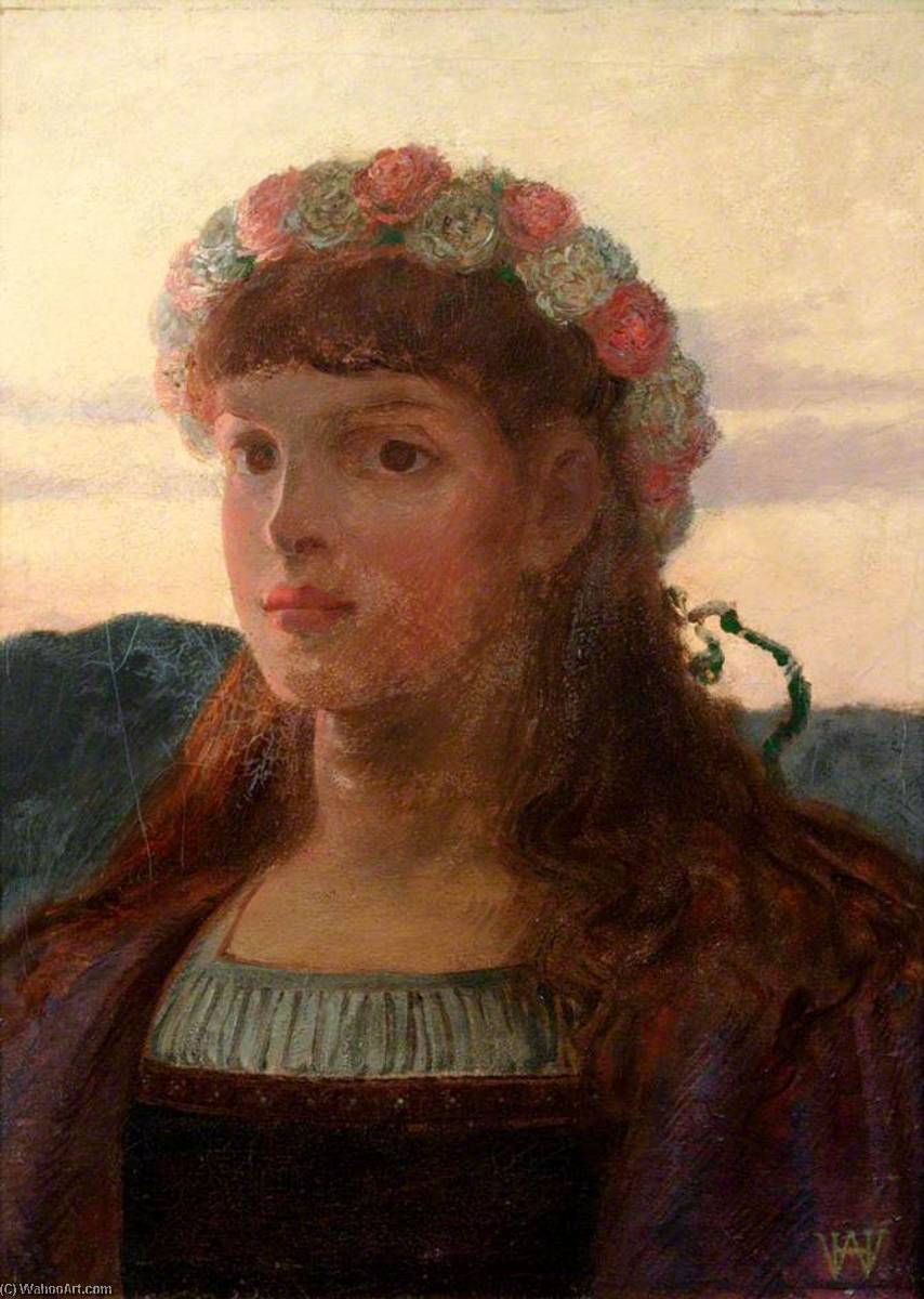 Portrait Of A Girl With A Garland Of Roses In Her Hair — William Herbert Allen