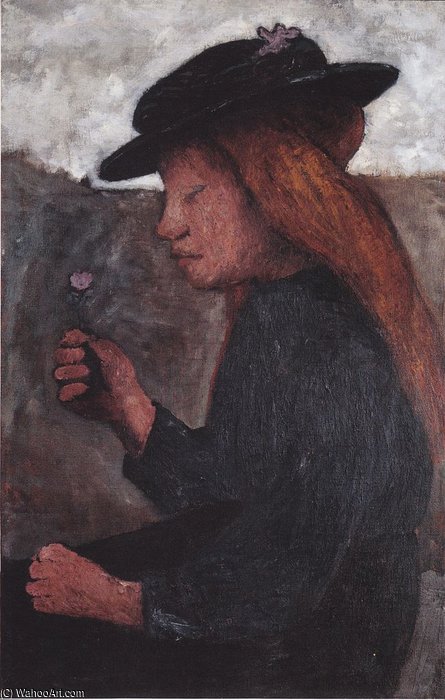 Seated Girl With Black Hat And Flower In Her Hand — Paula Modersohn-becker