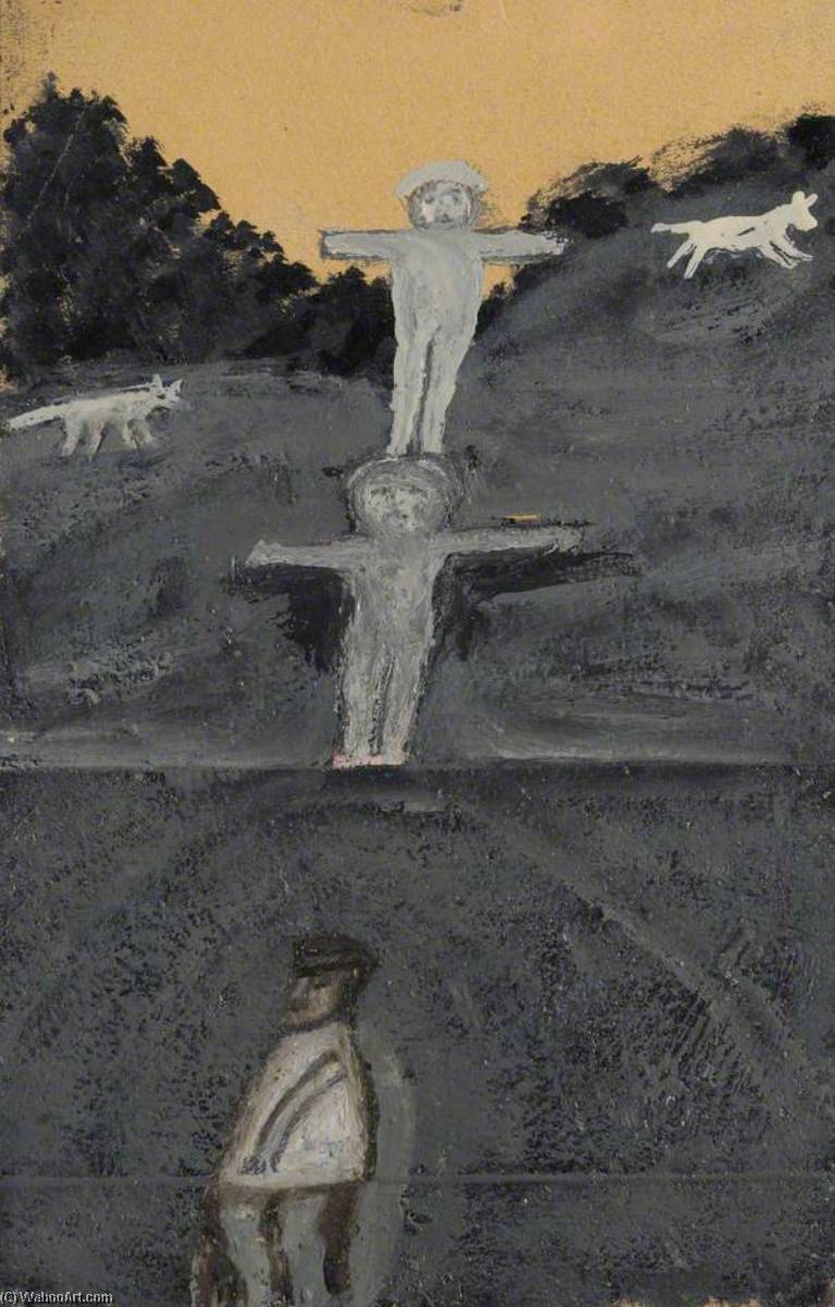 Crucifixion Or Allegory With Three Figures And Two Dogs — Alfred Wallis