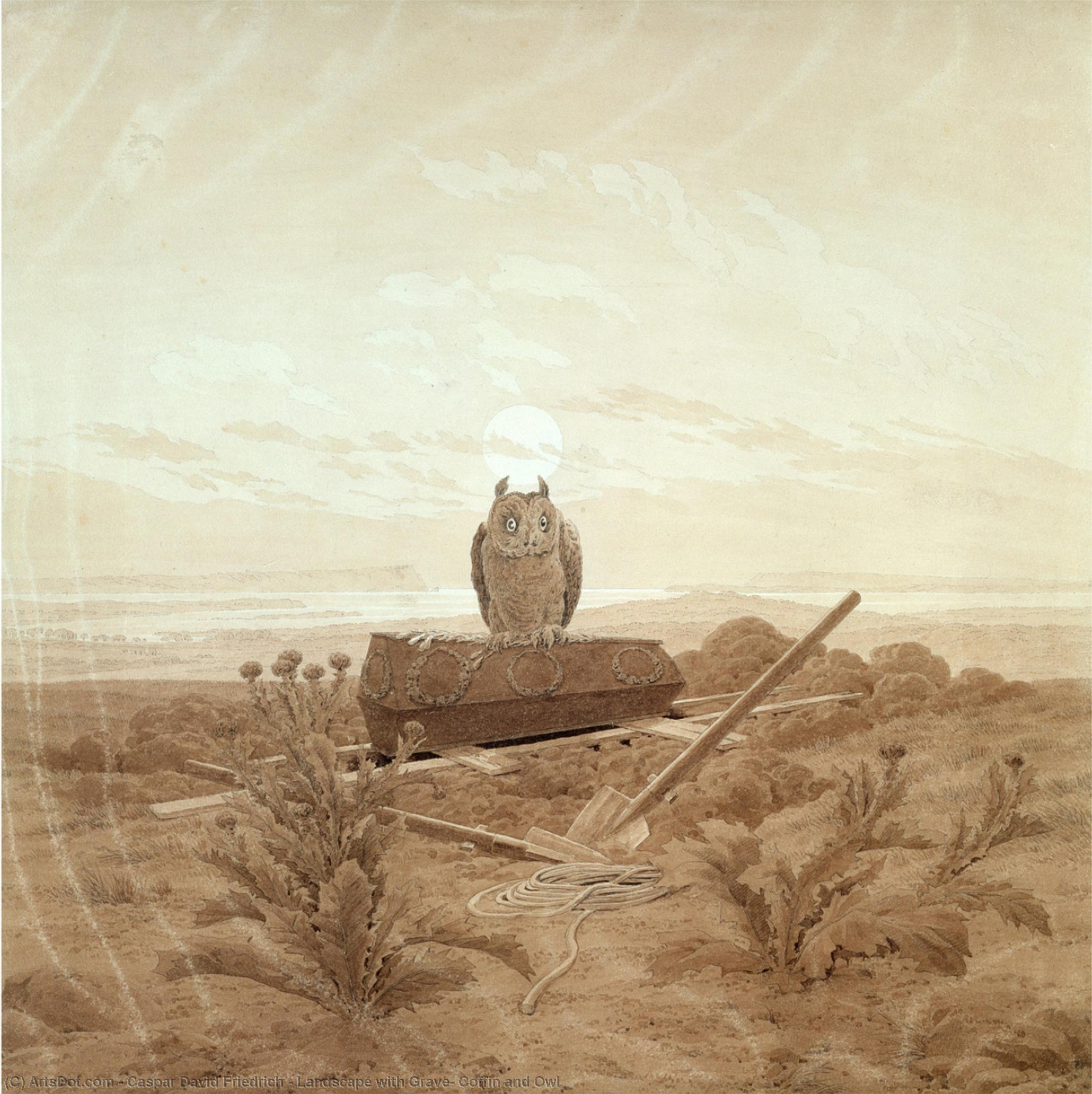 Landscape With Grave, Coffin And Owl — Caspar David Friedrich