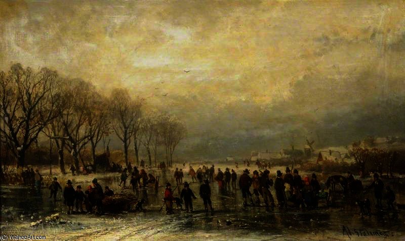 A Frozen River Scene — Adolf Stademann