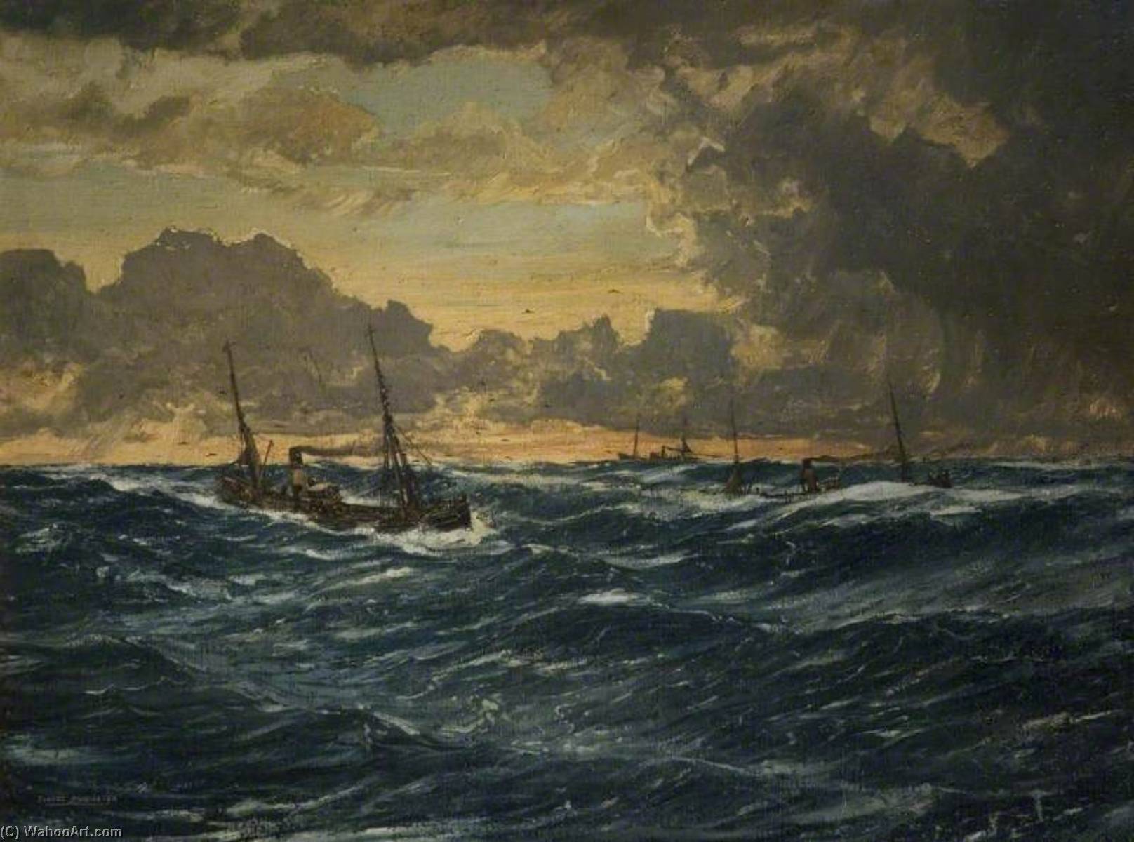 Getting The Fish In Winter Weather, North Atlantic — Claude Muncaster