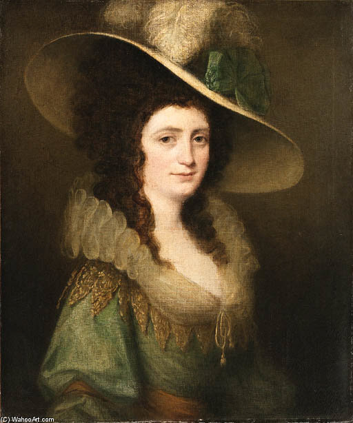 Portrait Of A Lady, Half Length, Wearing A Feathered Hat — Hugh Douglas Hamilton