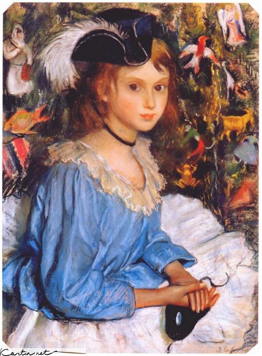 Katya In Blue Dress By Christmas Tree — Zinaida Serebriakova