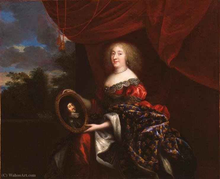 Anne Marie Louise D'orléans Holding A Portrait Of Her Father The Late Duke Of Orléans — Jean Nocret