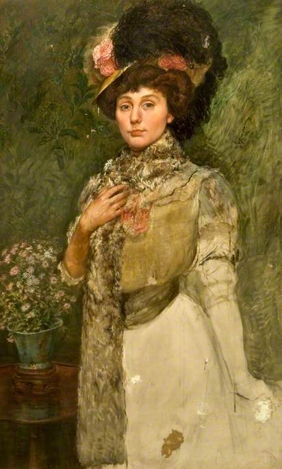Portrait Of A Woman In A Feather Hat (possibly Mrs Bernard Gribble) — Bernard Finnigan Gribble