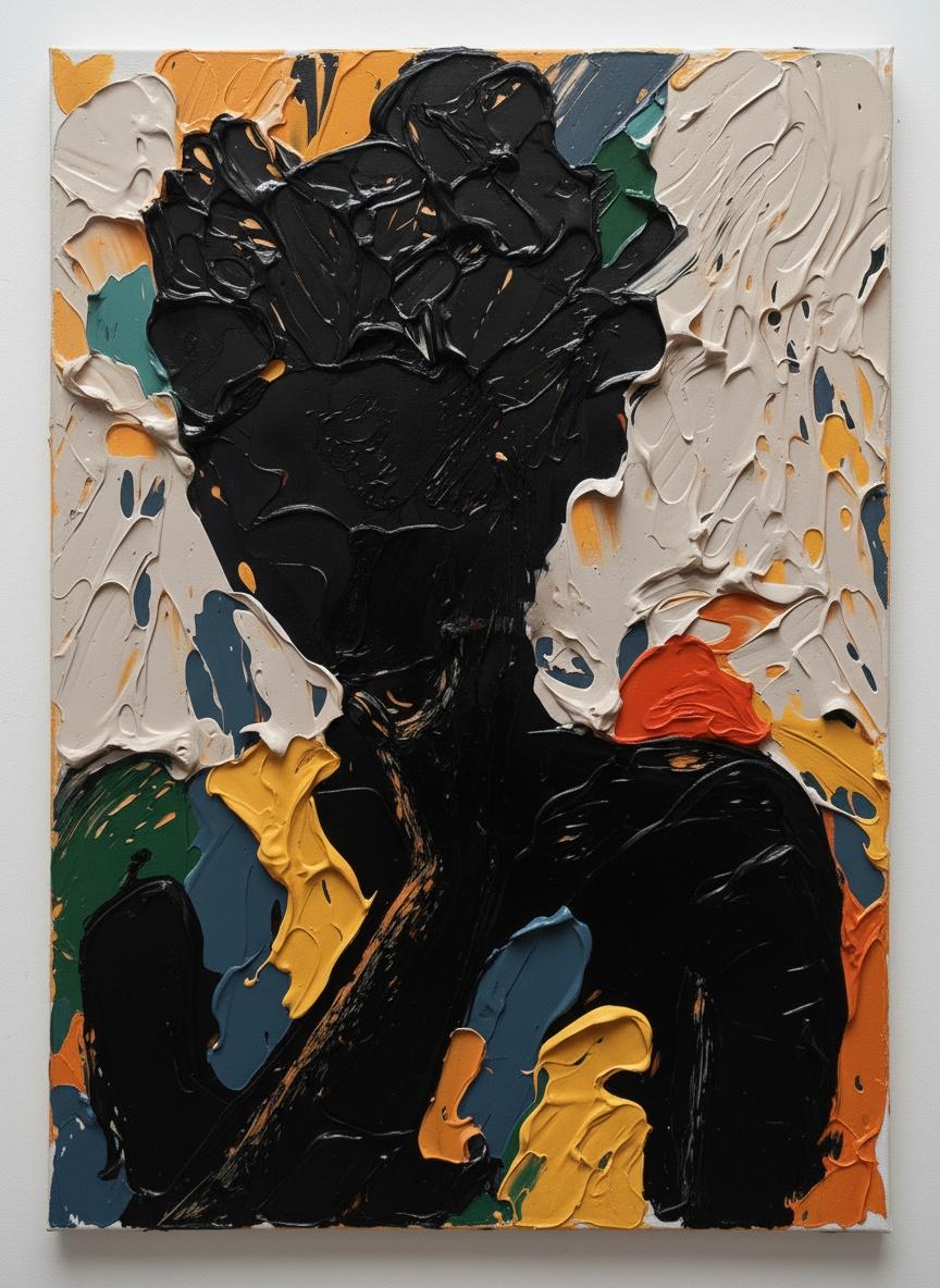 Monolithic Shadow In Ochre And Slate: A Sculptural Study Of Fragmented Solitude — David Moreau