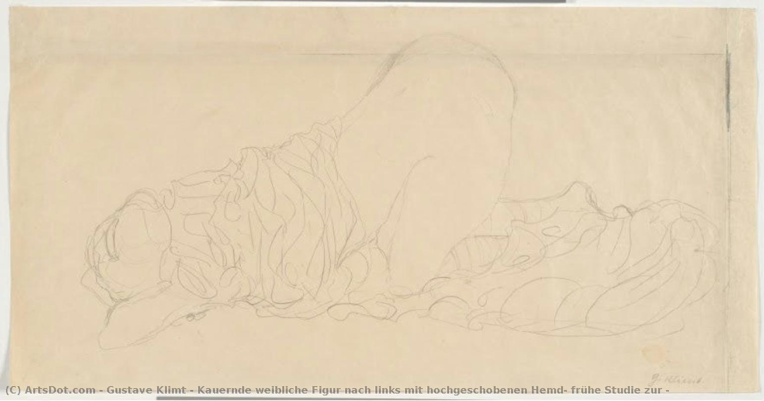 Kauernde Weibliche Figur Nach Links Mit Hochgeschobenen Hemd, Frühe Studie Zur — Gustav Klimt