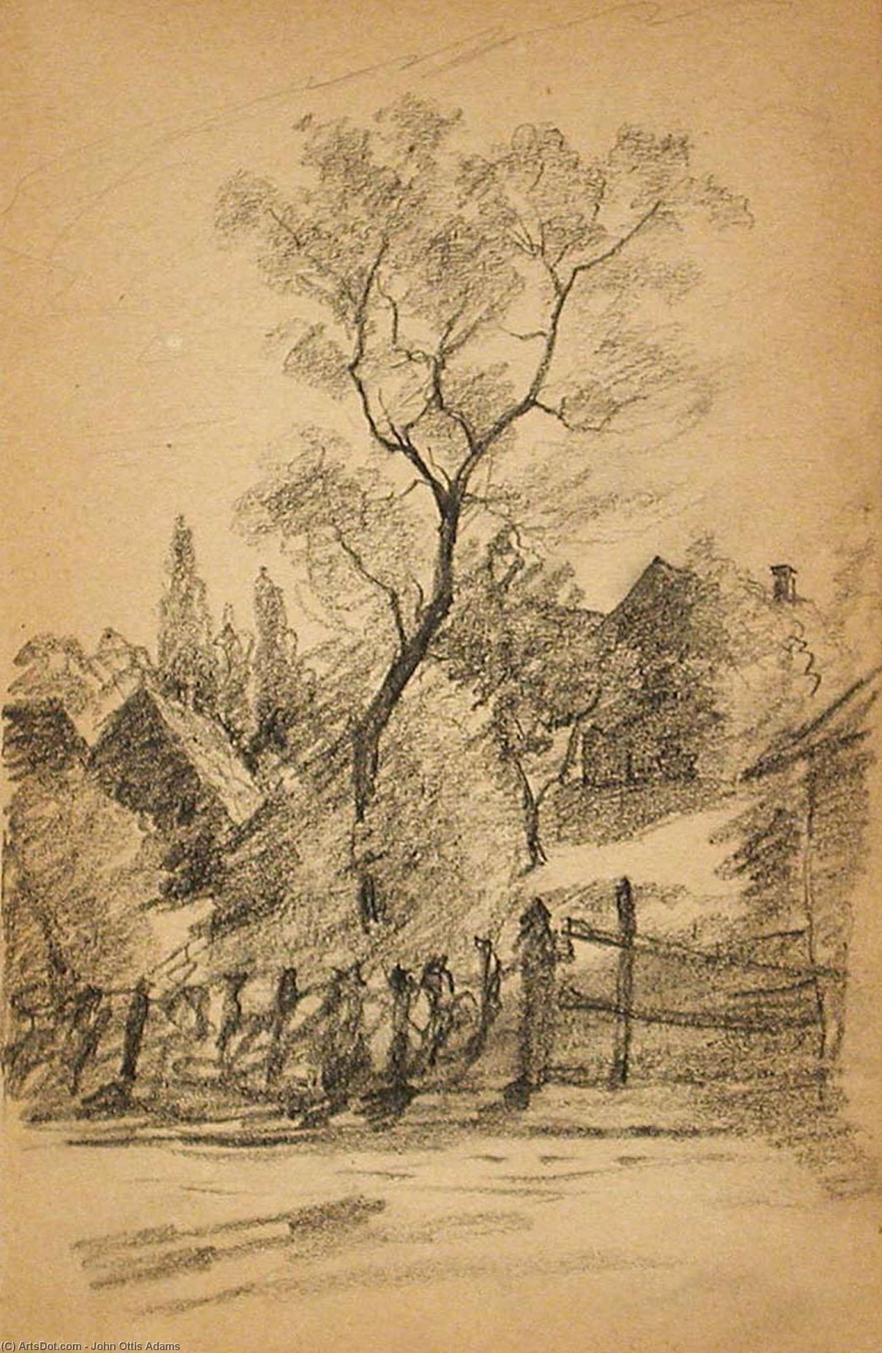 Landscape With Houses And Fence — John Ottis Adams