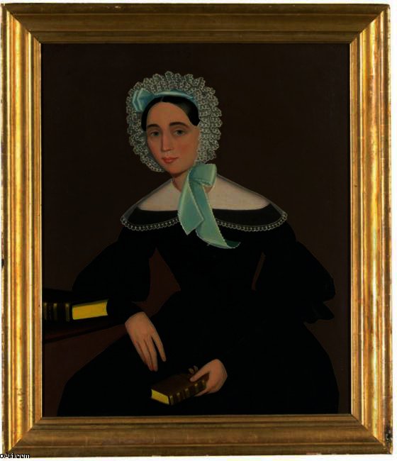 Portrait Of A Young Woman In A White Eyelet Bonnet — Ammi Phillips